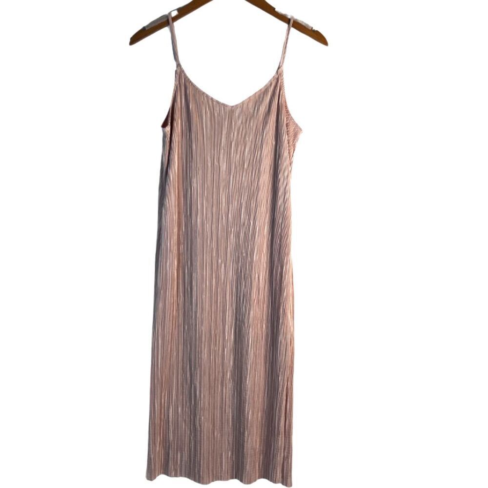 Aeropostale Sleeveless Vneck Pleated Slip Midi Dress Side Slits XS Pink Dressy